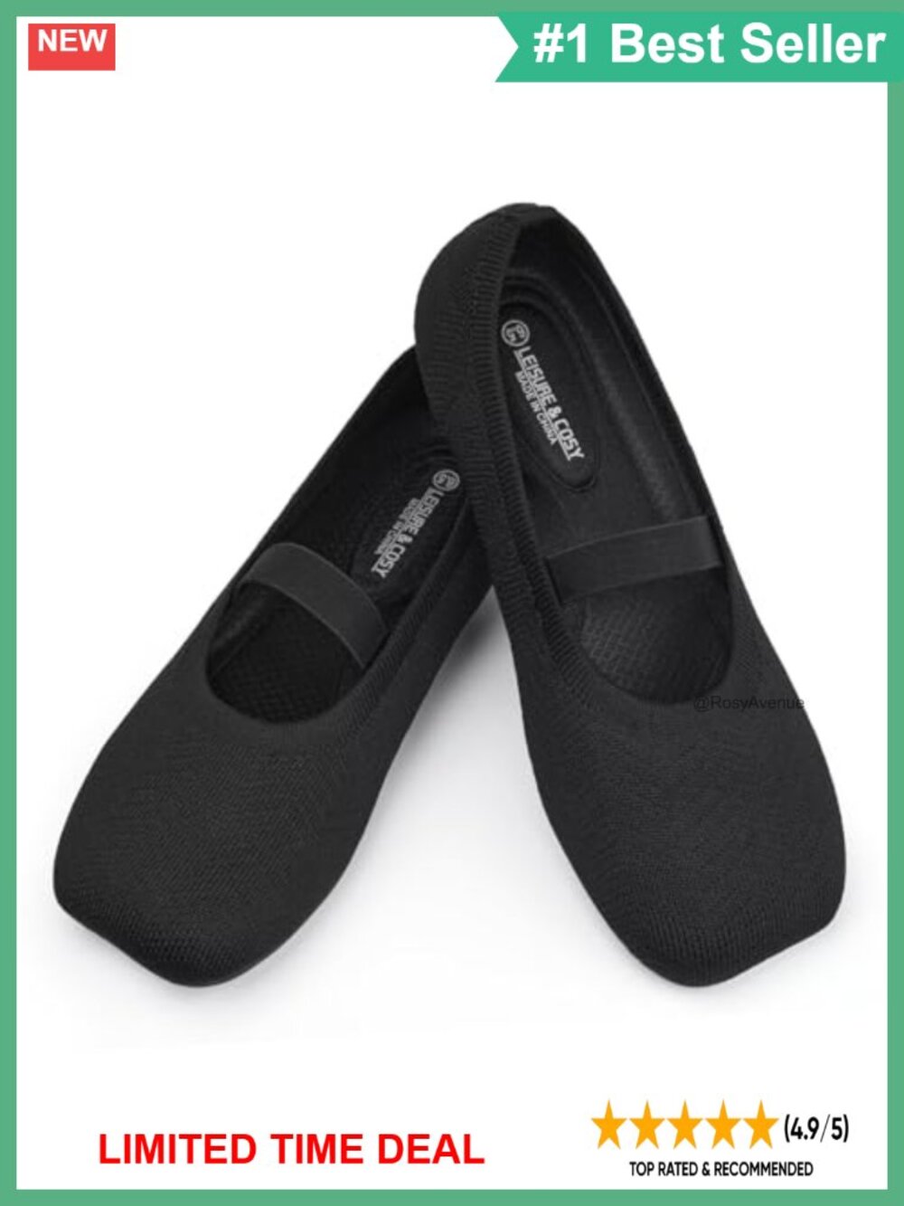 Wide Toe Box Mary Jane Ballet Flats Knit Slip-On Arch Support Shoes